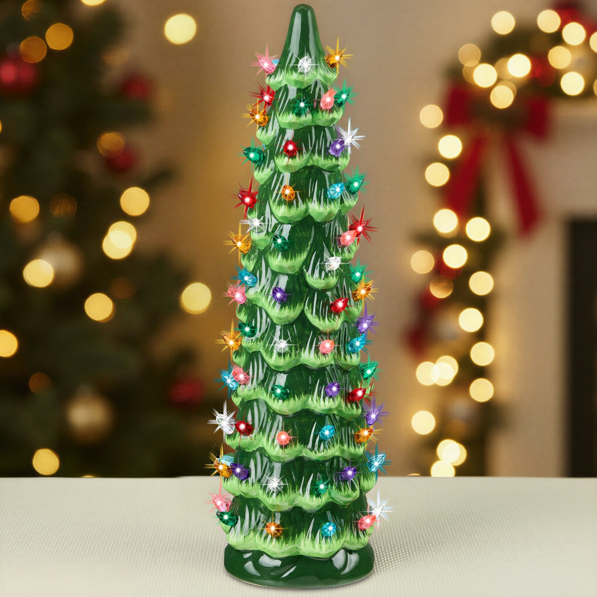 21in Ceramic Christmas Tree Hand-Painted Holiday Decor with LED Lights for festive seasonal decorating