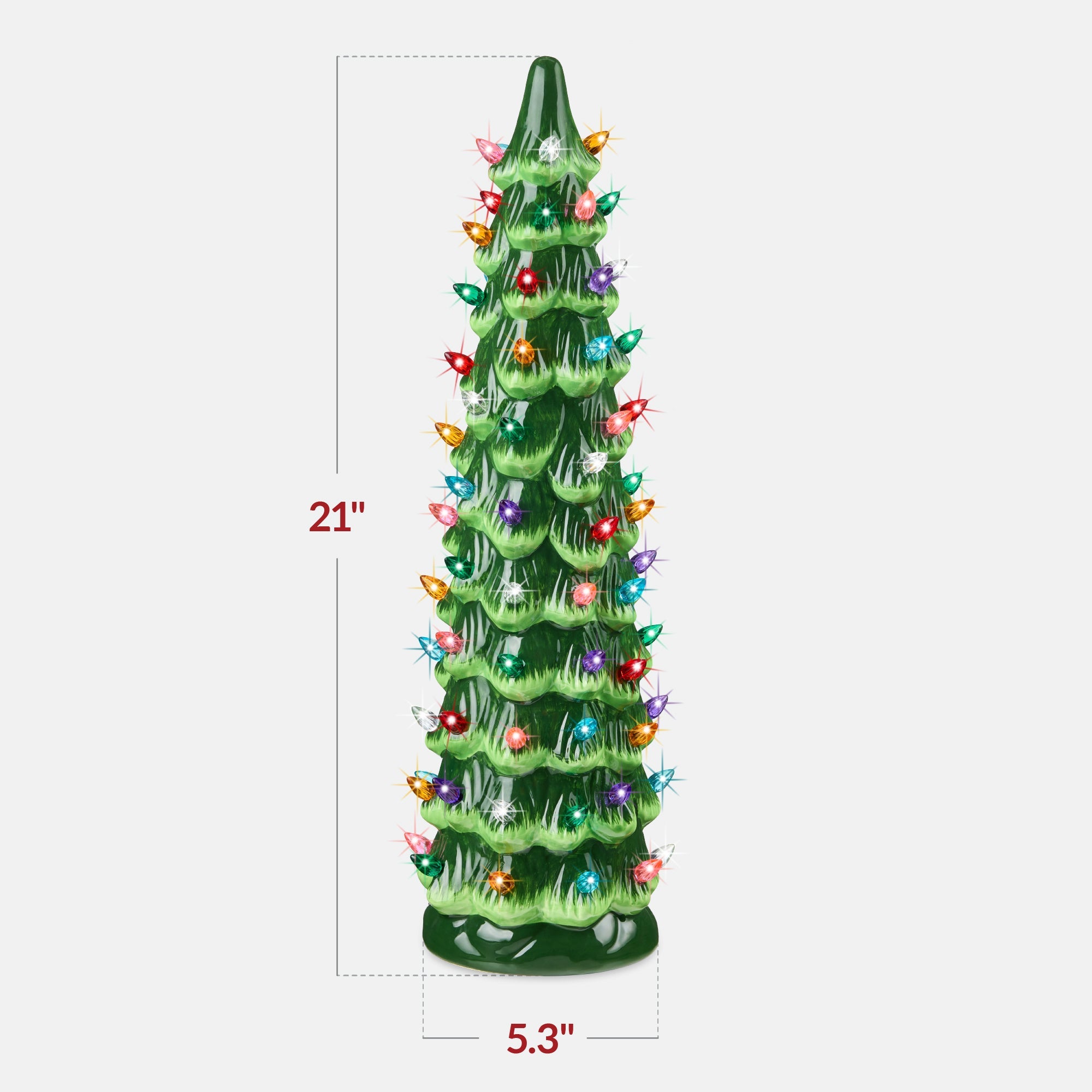 21in Ceramic Christmas Tree Hand-Painted Holiday Decor with LED Lights for festive seasonal decorating