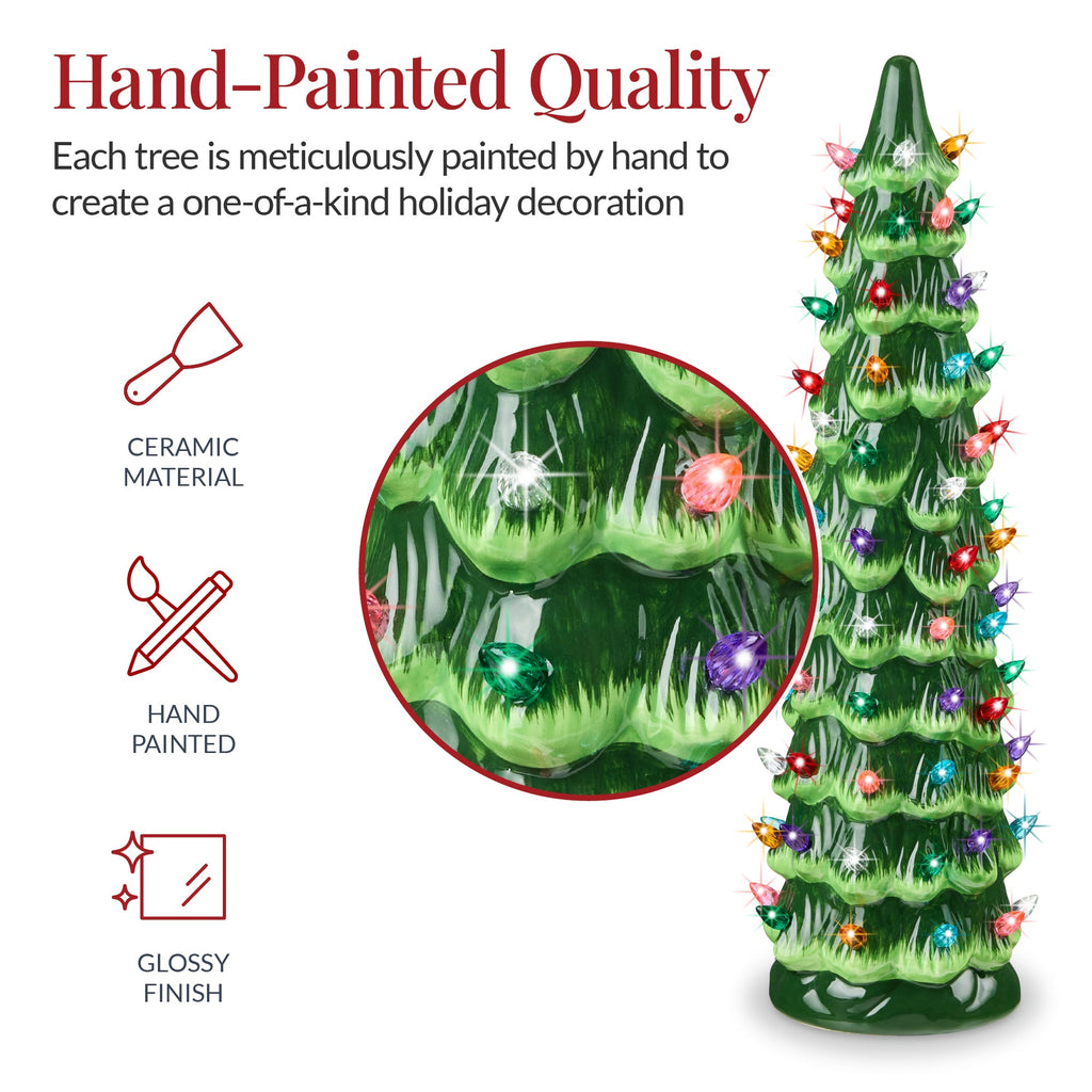 21in Ceramic Christmas Tree Hand-Painted Holiday Decor with LED Lights for festive seasonal decorating