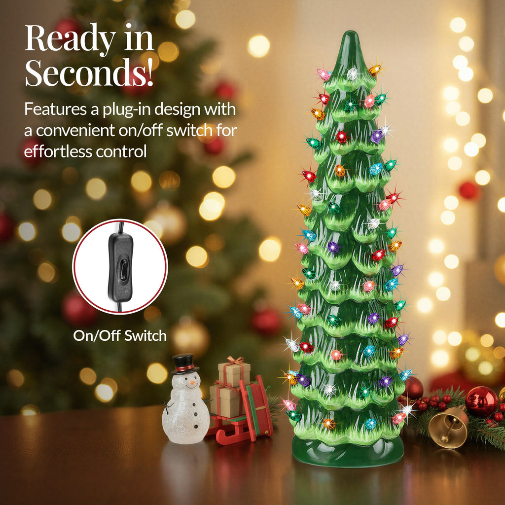 21in Ceramic Christmas Tree Hand-Painted Holiday Decor with LED Lights for festive seasonal decorating