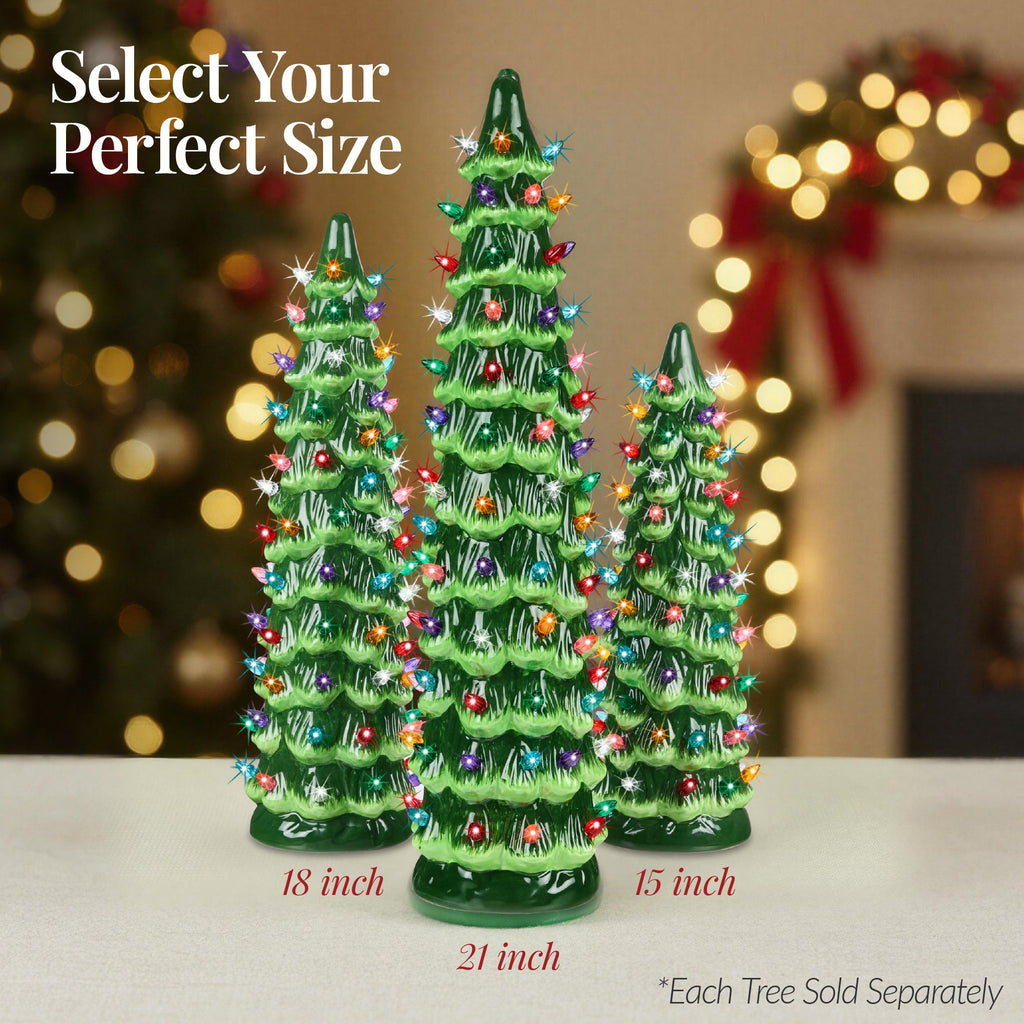 21in Ceramic Christmas Tree Hand-Painted Holiday Decor with LED Lights for festive seasonal decorating