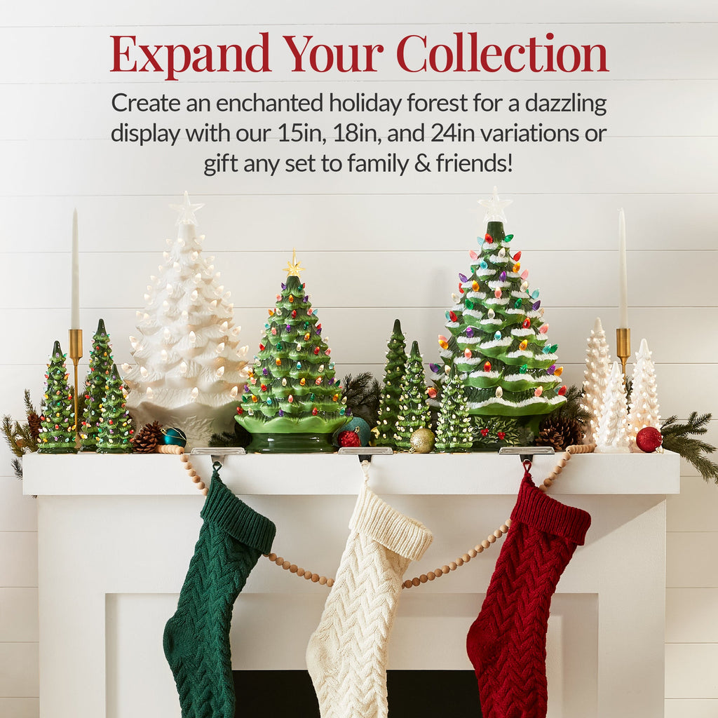 21in Ceramic Christmas Tree Hand-Painted Holiday Decor with LED Lights for festive seasonal decorating