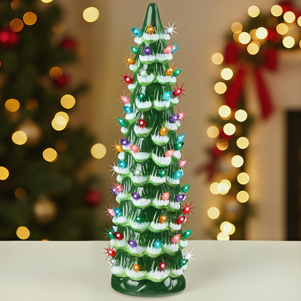 21in Ceramic Christmas Tree Hand-Painted Holiday Decor with LED Lights for festive seasonal decorating