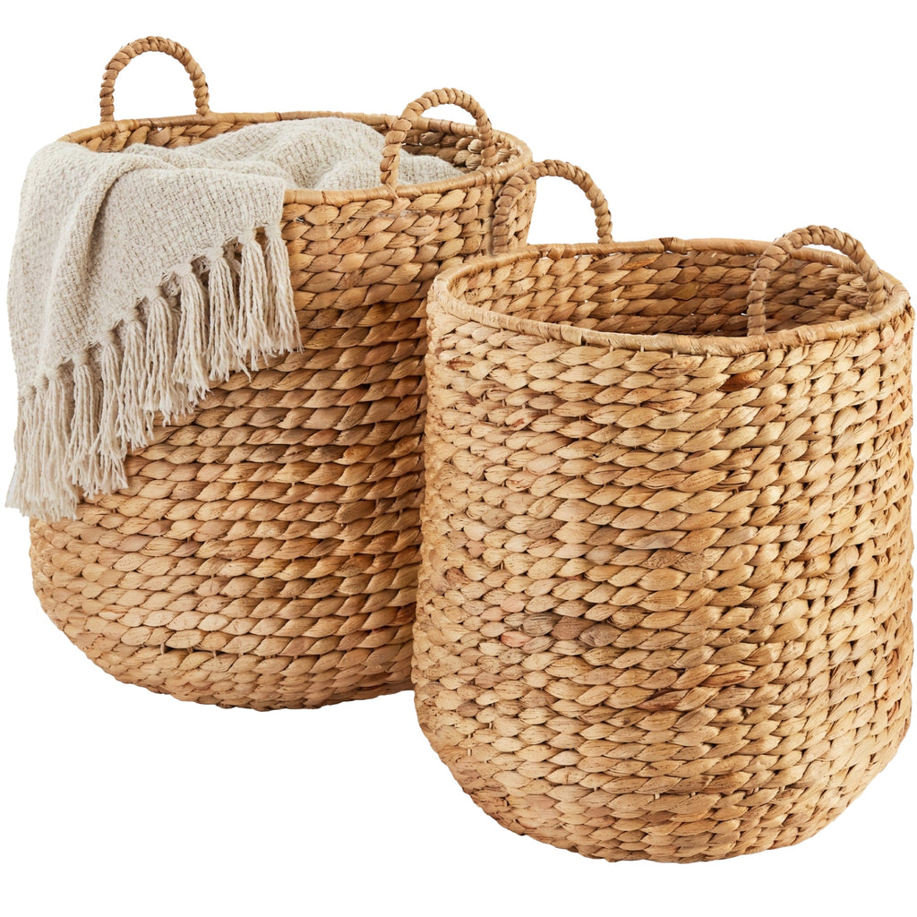 2-Piece Round Nesting Baskets with Handles Hyacinth Plant Holder and Storage Bin for comfortable, organized home spaces
