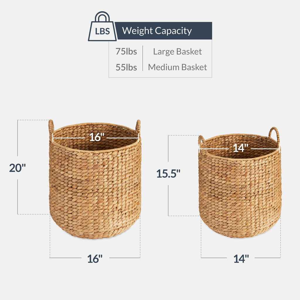 2-Piece Round Nesting Baskets with Handles Hyacinth Plant Holder and Storage Bin for comfortable, organized home spaces