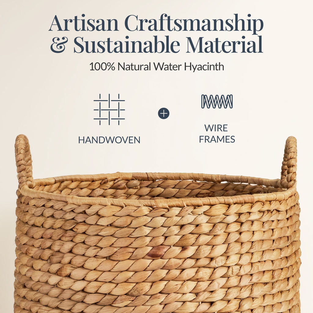 2-Piece Round Nesting Baskets with Handles Hyacinth Plant Holder and Storage Bin for comfortable, organized home spaces