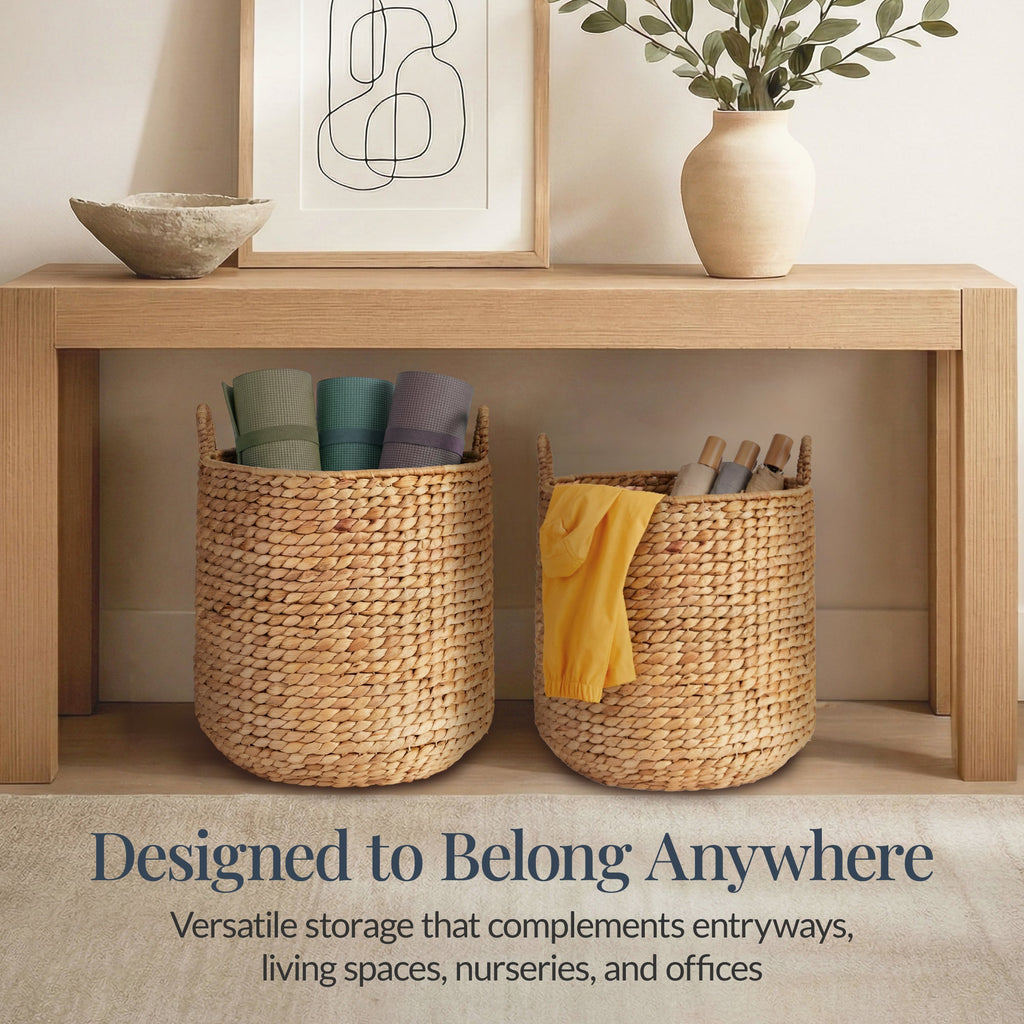 2-Piece Round Nesting Baskets with Handles Hyacinth Plant Holder and Storage Bin for comfortable, organized home spaces