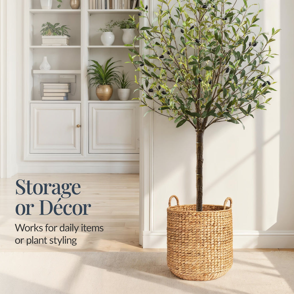 2-Piece Round Nesting Baskets with Handles Hyacinth Plant Holder and Storage Bin for comfortable, organized home spaces
