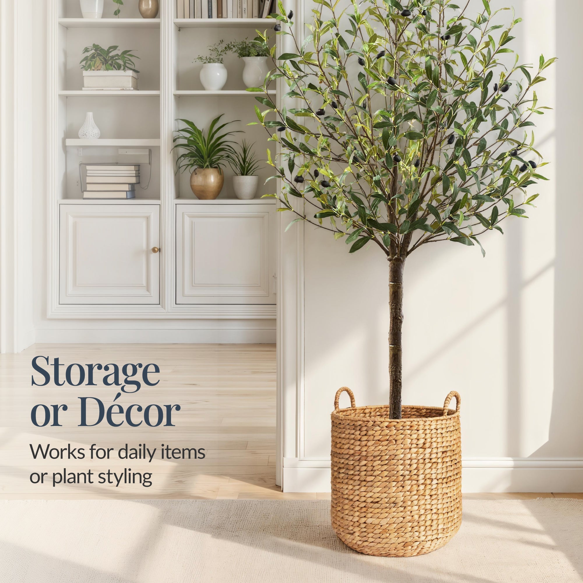 2-Piece Round Nesting Baskets with Handles Hyacinth Plant Holder and Storage Bin for comfortable, organized home spaces