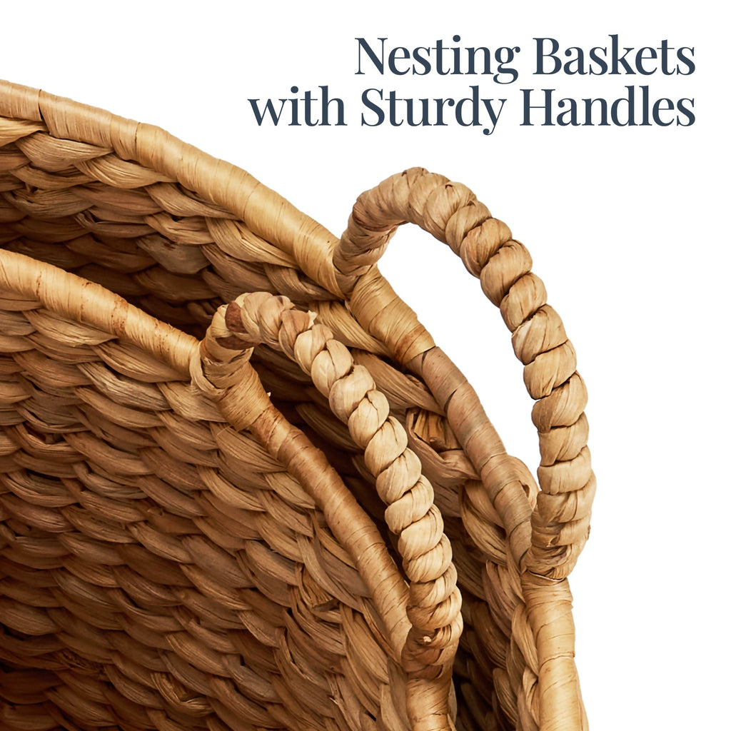 2-Piece Round Nesting Baskets with Handles Hyacinth Plant Holder and Storage Bin for comfortable, organized home spaces