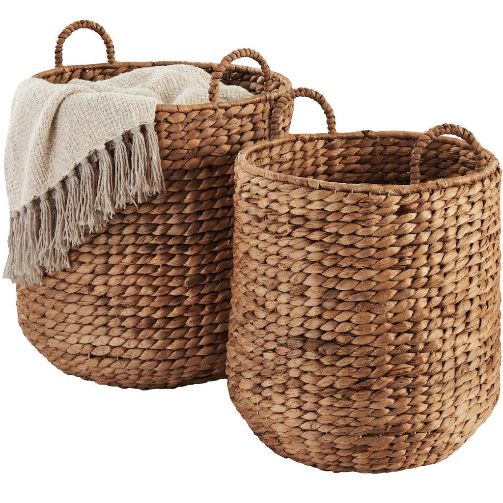2-Piece Round Nesting Baskets with Handles Hyacinth Plant Holder and Storage Bin for comfortable, organized home spaces