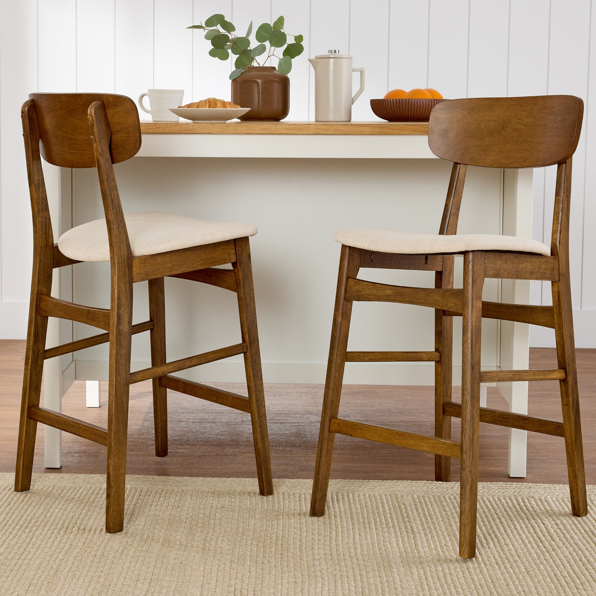 2-Piece Farmhouse Counter Height Bar Stool Set with Cushioned Seat Backrest made for comfortable, organized home spaces