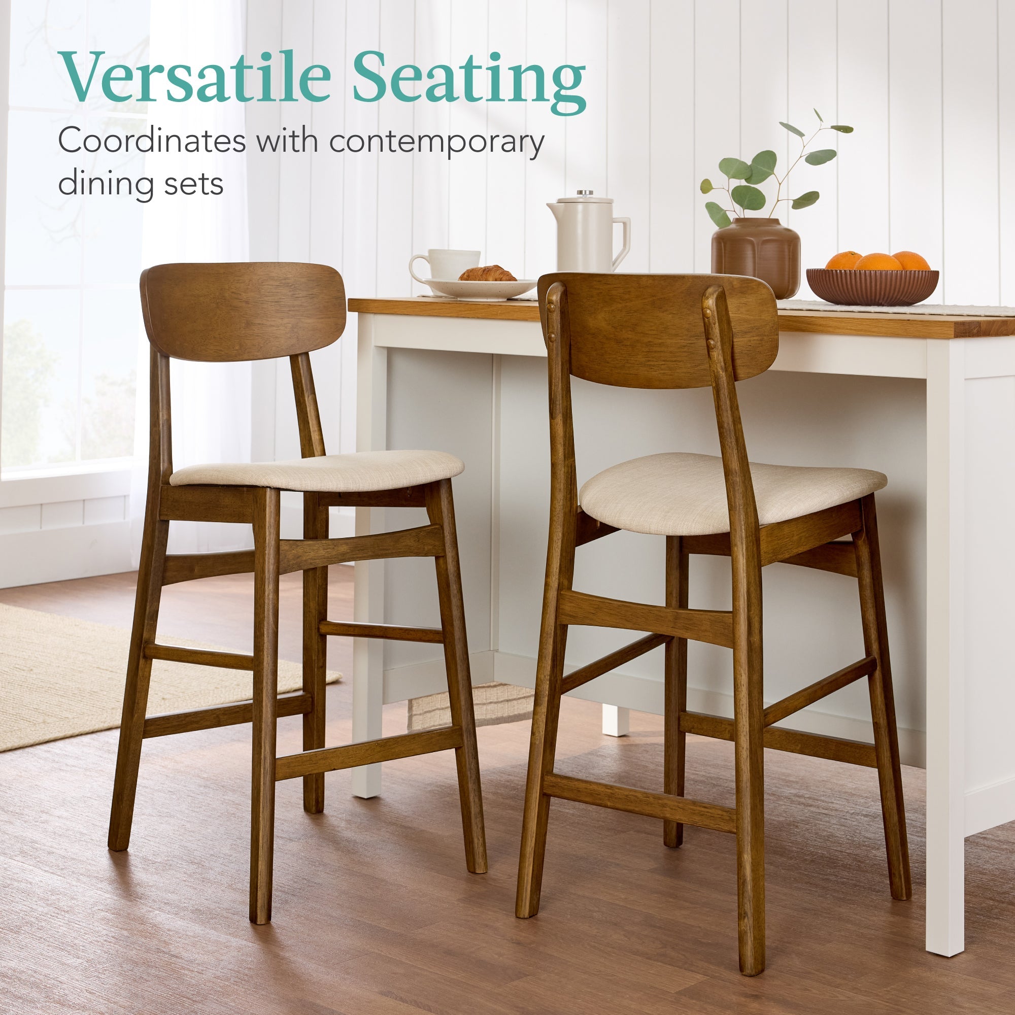 2-Piece Farmhouse Counter Height Bar Stool Set with Cushioned Seat Backrest made for comfortable, organized home spaces