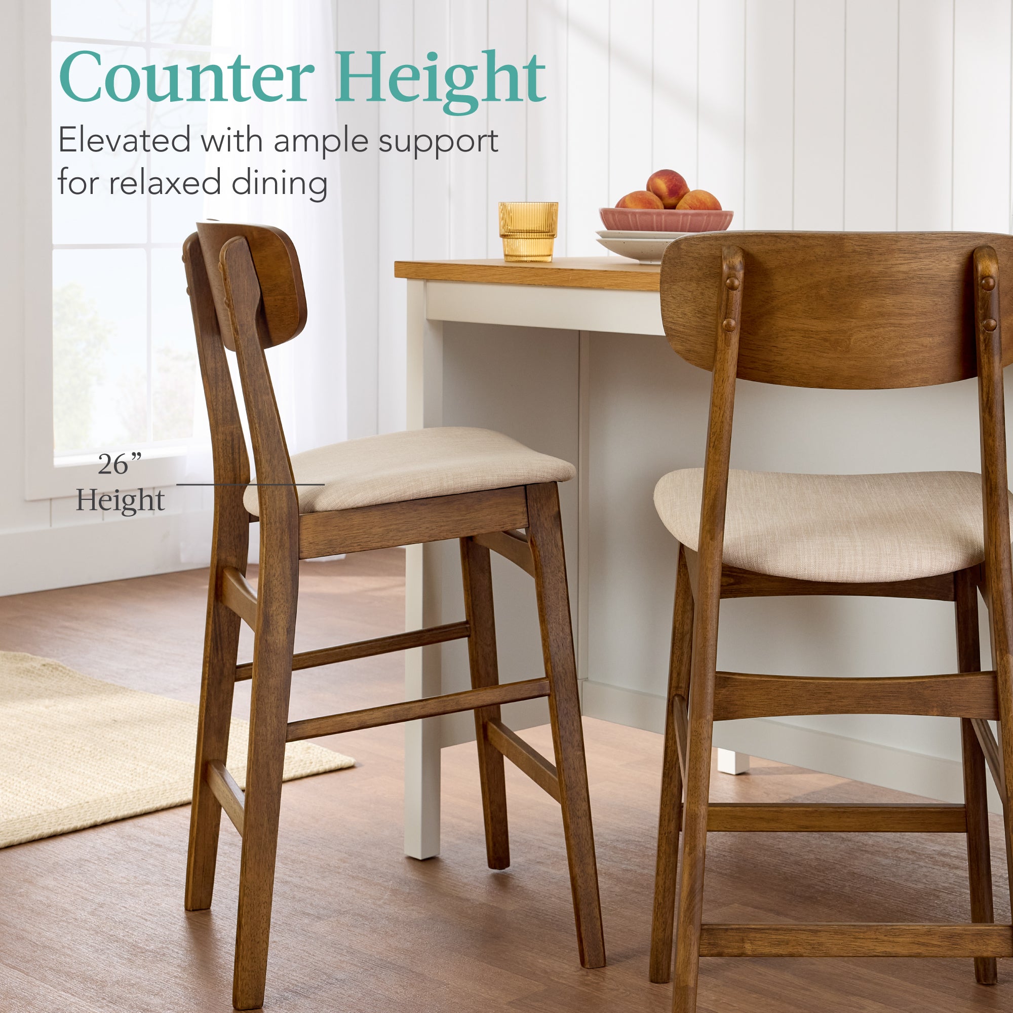 2-Piece Farmhouse Counter Height Bar Stool Set with Cushioned Seat Backrest made for comfortable, organized home spaces