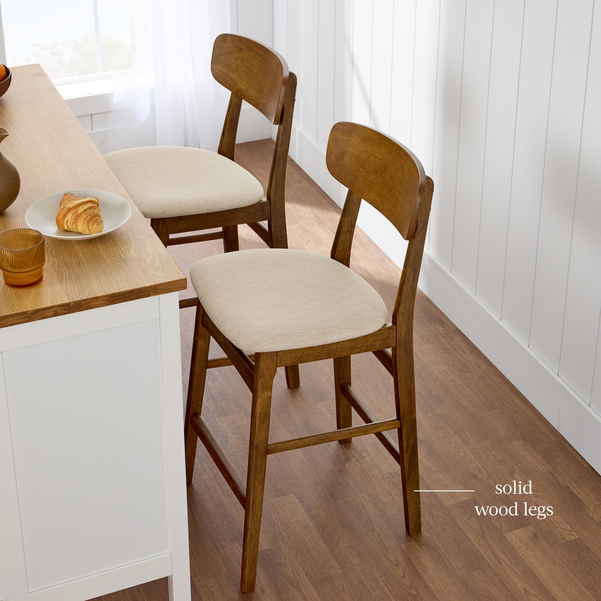 2-Piece Farmhouse Counter Height Bar Stool Set with Cushioned Seat Backrest made for comfortable, organized home spaces
