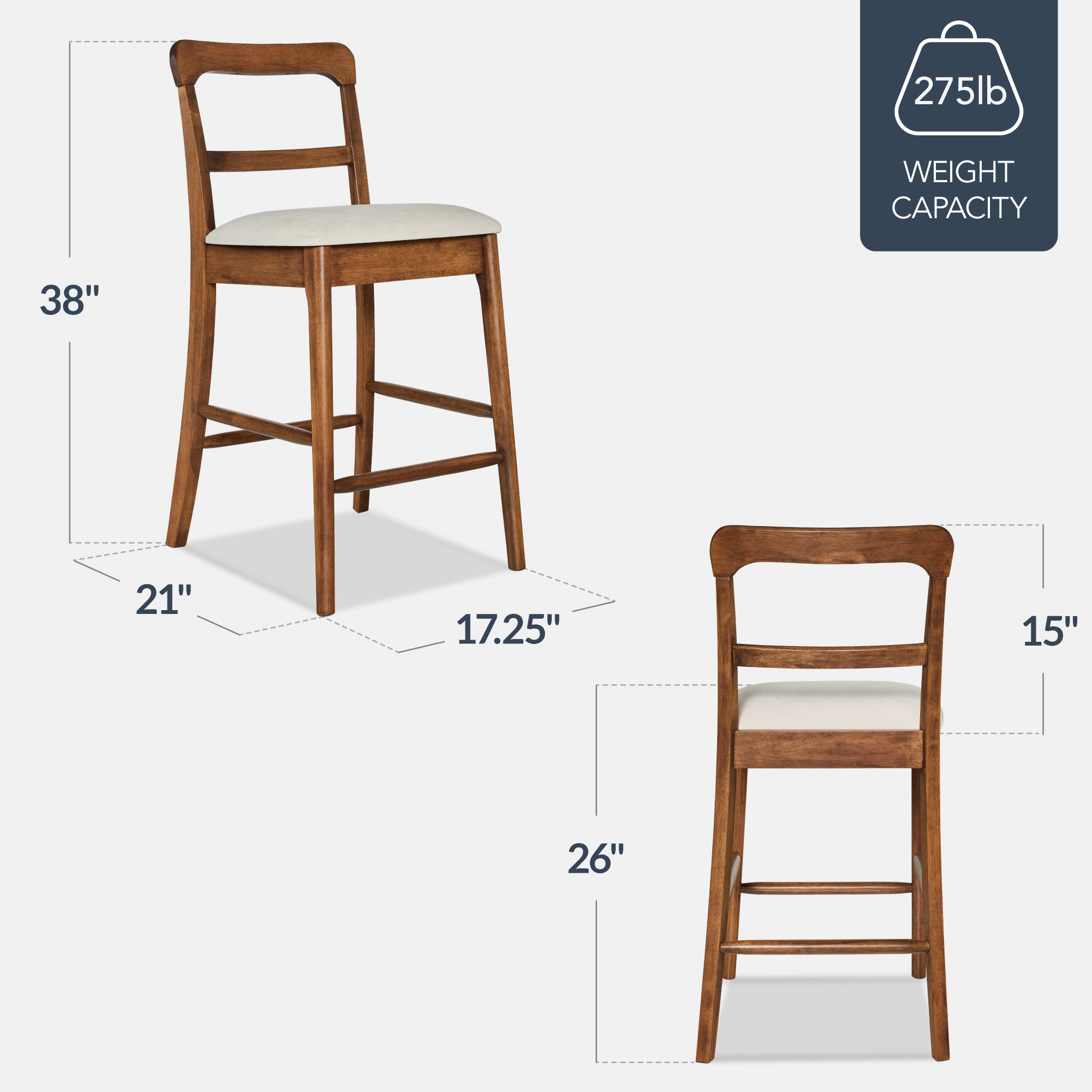 26\" Counter-Height Farmhouse Wood Stoolsw/ Cushion and Backrest Set of 2 designed for comfortable, organized home spaces