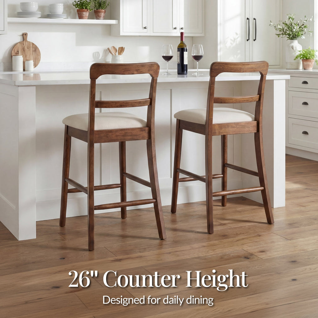 26\" Counter-Height Farmhouse Wood Stoolsw/ Cushion and Backrest Set of 2 designed for comfortable, organized home spaces