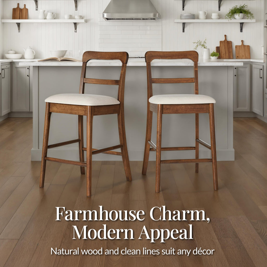 26\" Counter-Height Farmhouse Wood Stoolsw/ Cushion and Backrest Set of 2 designed for comfortable, organized home spaces