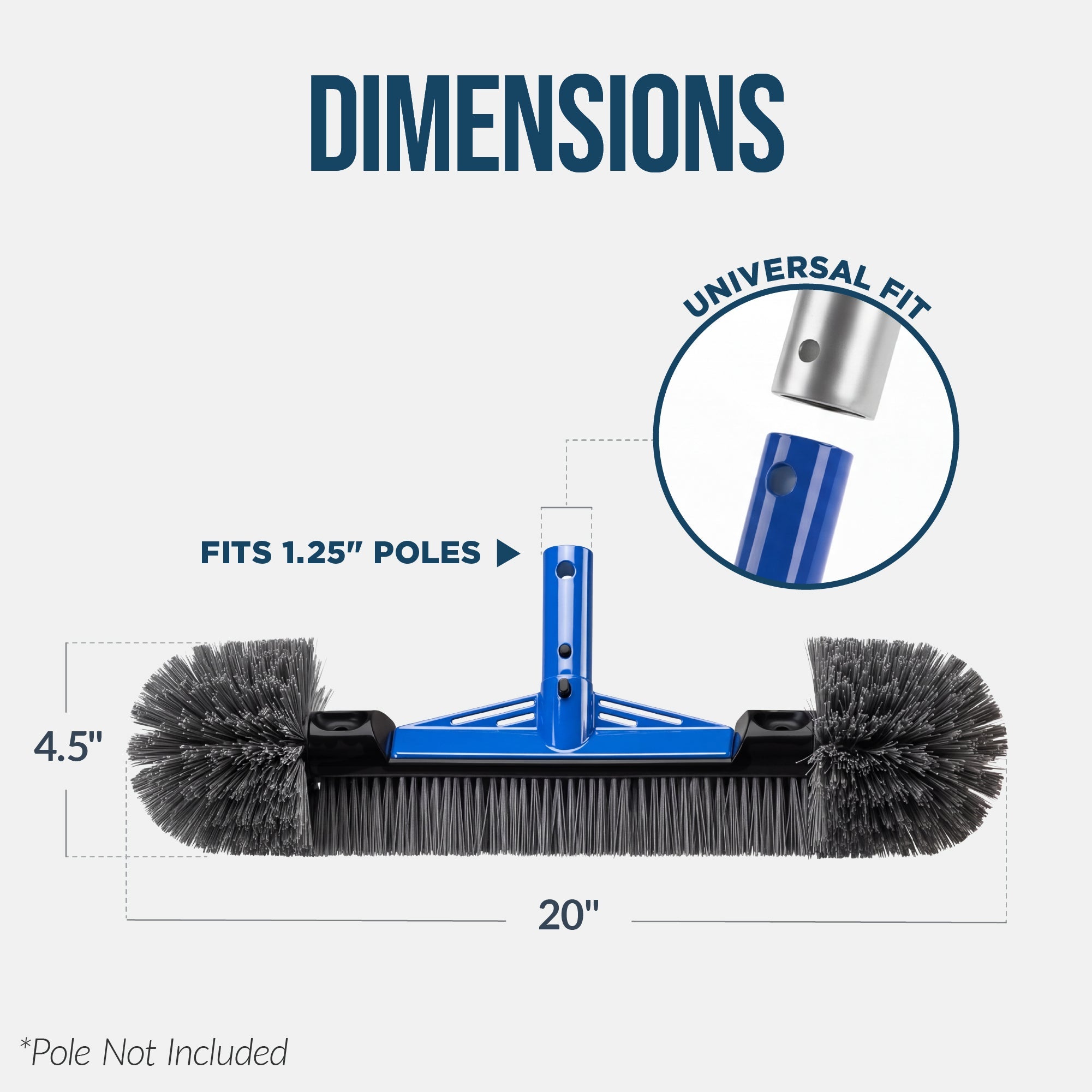 20\" Heavy-Duty Pool Brush Head with Reinforced Aluminum Bracket with reliable function and style