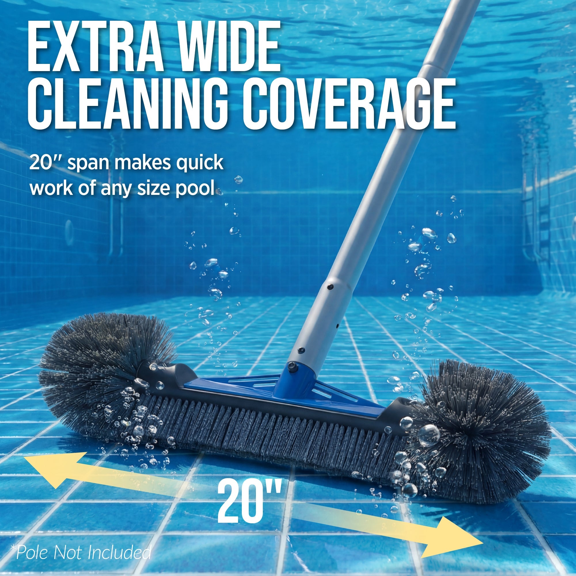 20\" Heavy-Duty Pool Brush Head with Reinforced Aluminum Bracket with reliable function and style