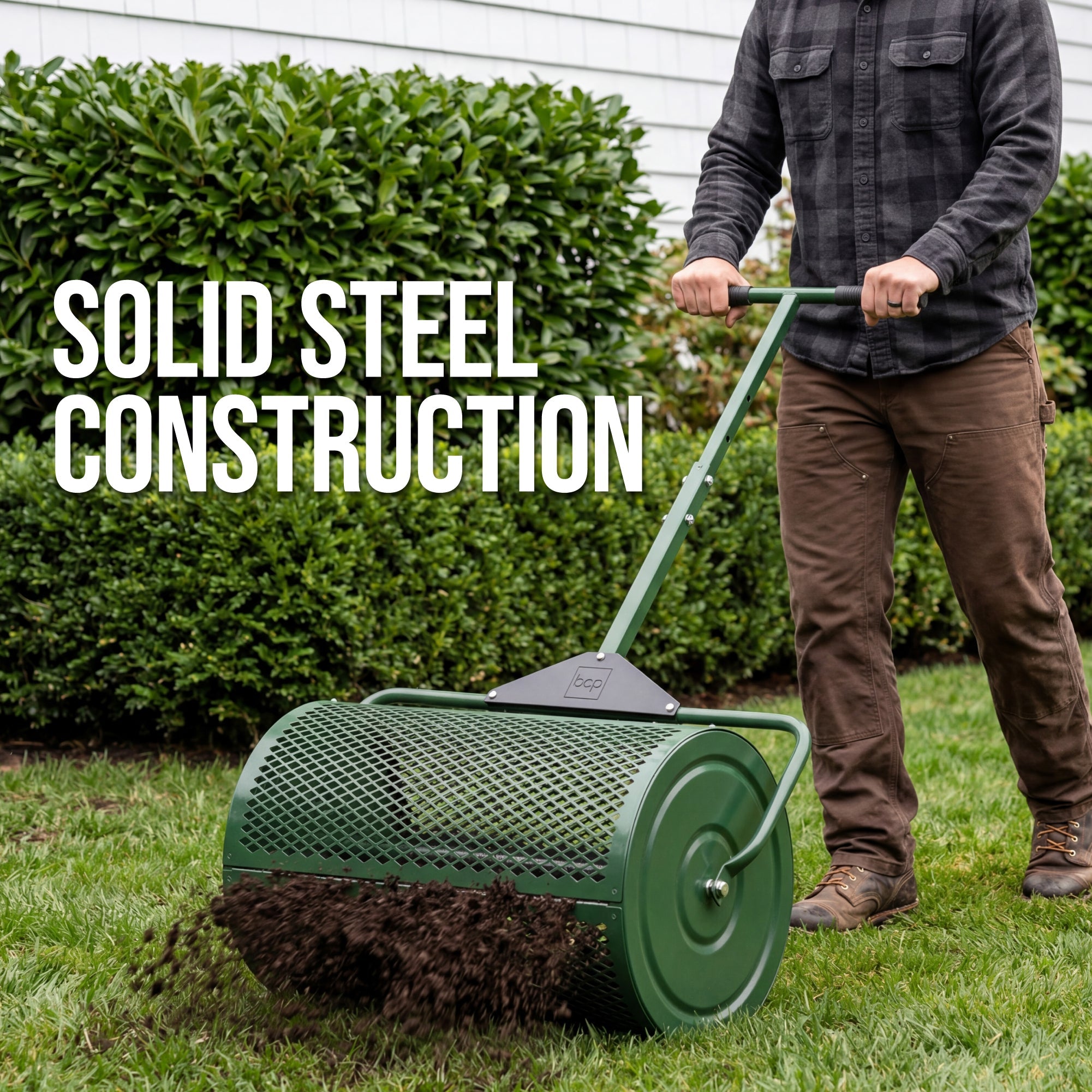24\" Compost Spreader Steel Lawn and Peat Moss Topdresser for gardening, lawn care, and outdoor projects
