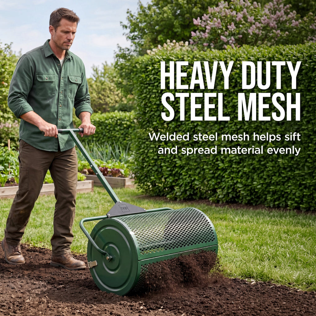 24\" Compost Spreader Steel Lawn and Peat Moss Topdresser for gardening, lawn care, and outdoor projects