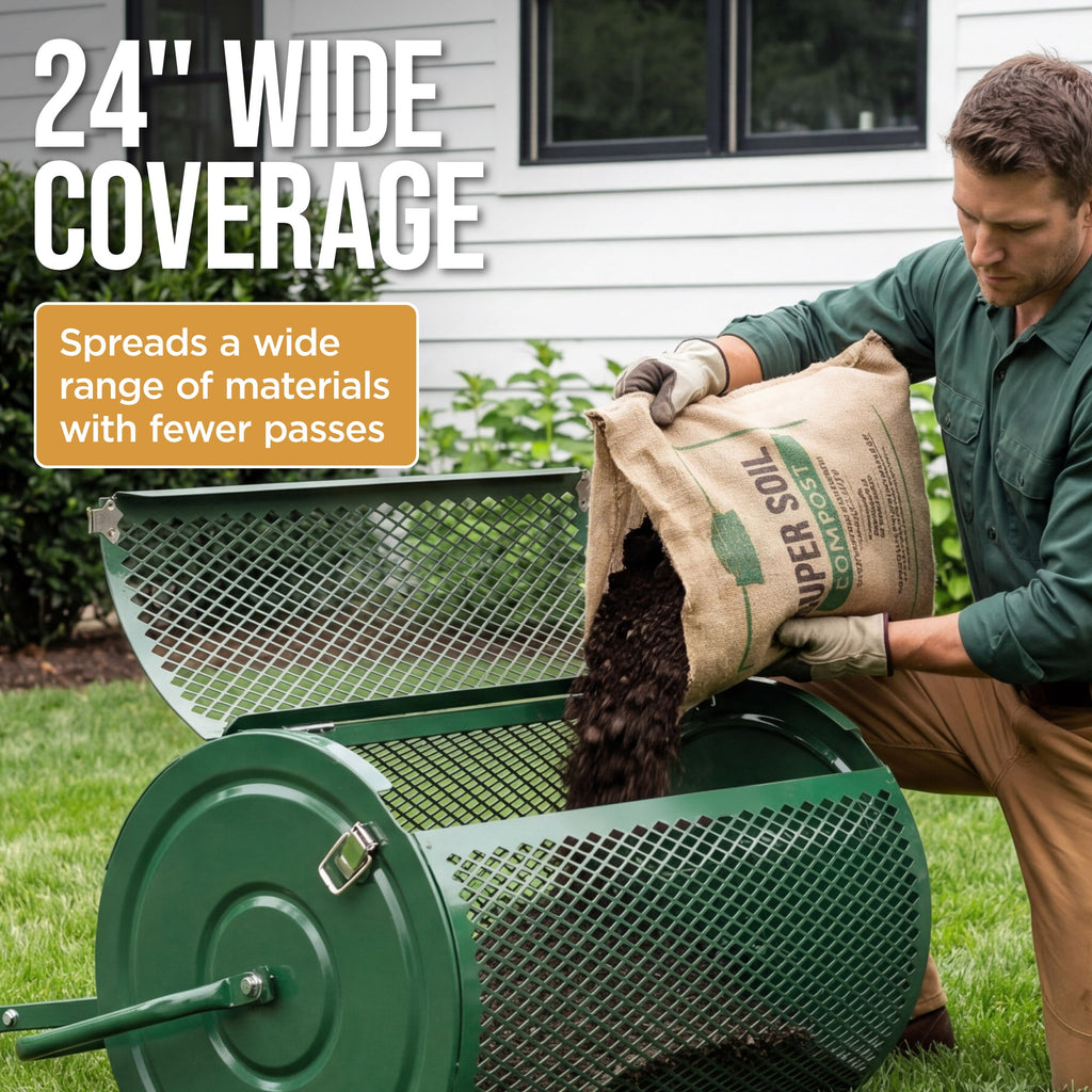 24\" Compost Spreader Steel Lawn and Peat Moss Topdresser for gardening, lawn care, and outdoor projects