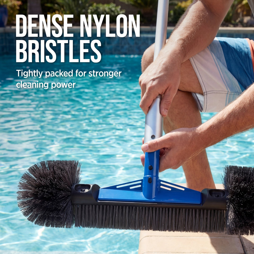 20\" Pool Brush with 9 ft Aluminum PolePool Wall and Floor Cleaning Set with practical everyday features