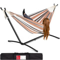 2-Person Brazilian-Style Double Hammock with Carrying Bag and Steel Stand with useful details for patio, backyard, and outdoor living