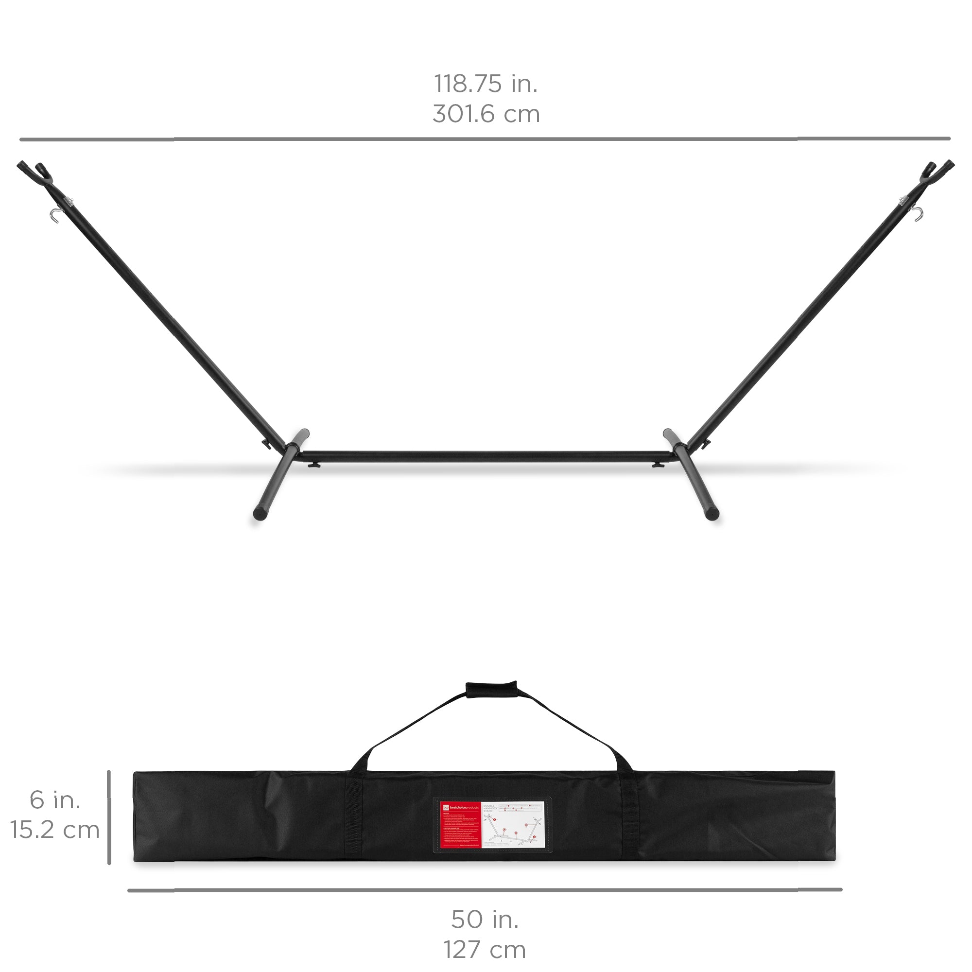 2-Person Brazilian-Style Double Hammock with Carrying Bag and Steel Stand with useful details for patio, backyard, and outdoor living