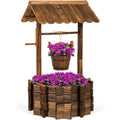 21.5\" Rustic Wooden Wishing Well Planter Yard Decoration with Hanging Bucket for simple setup and everyday use
