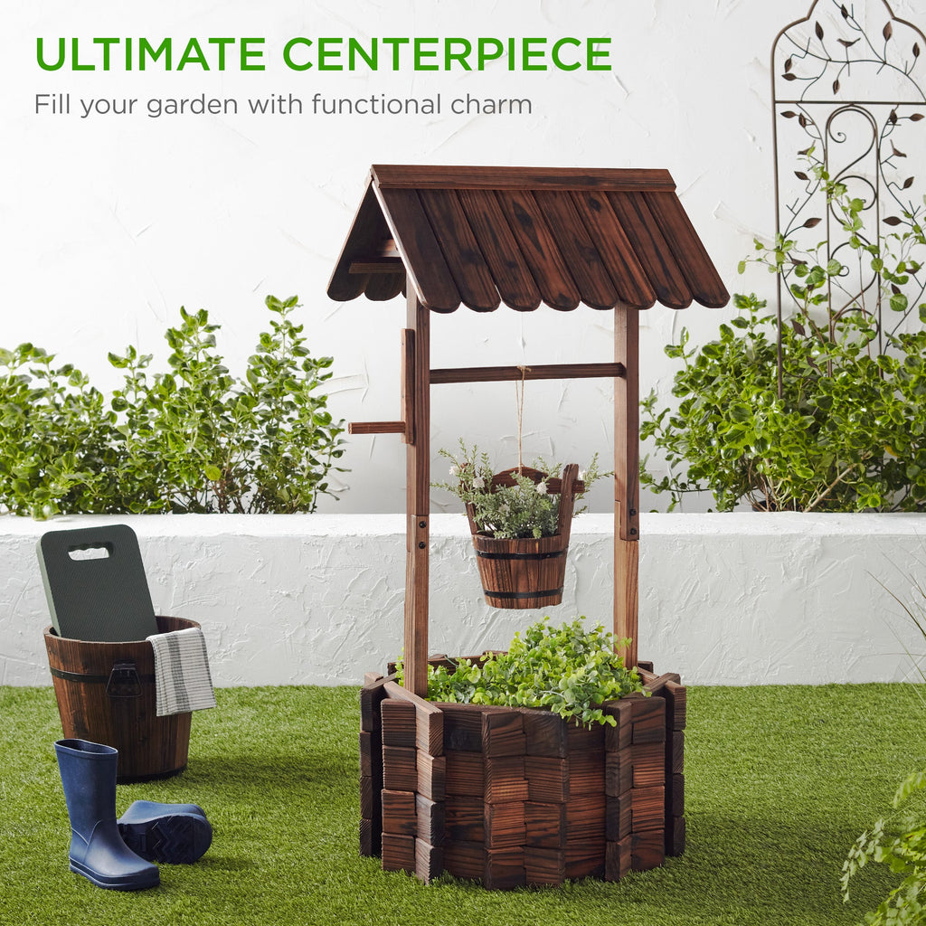 21.5\" Rustic Wooden Wishing Well Planter Yard Decoration with Hanging Bucket for simple setup and everyday use