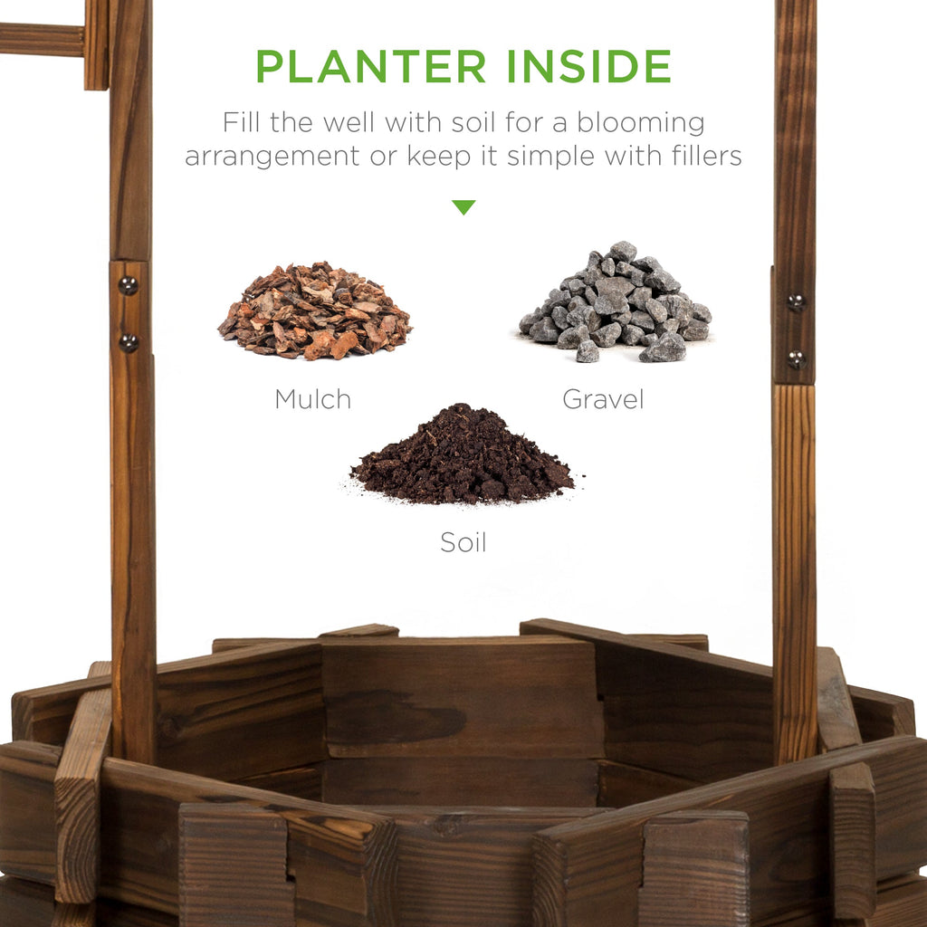 21.5\" Rustic Wooden Wishing Well Planter Yard Decoration with Hanging Bucket for simple setup and everyday use