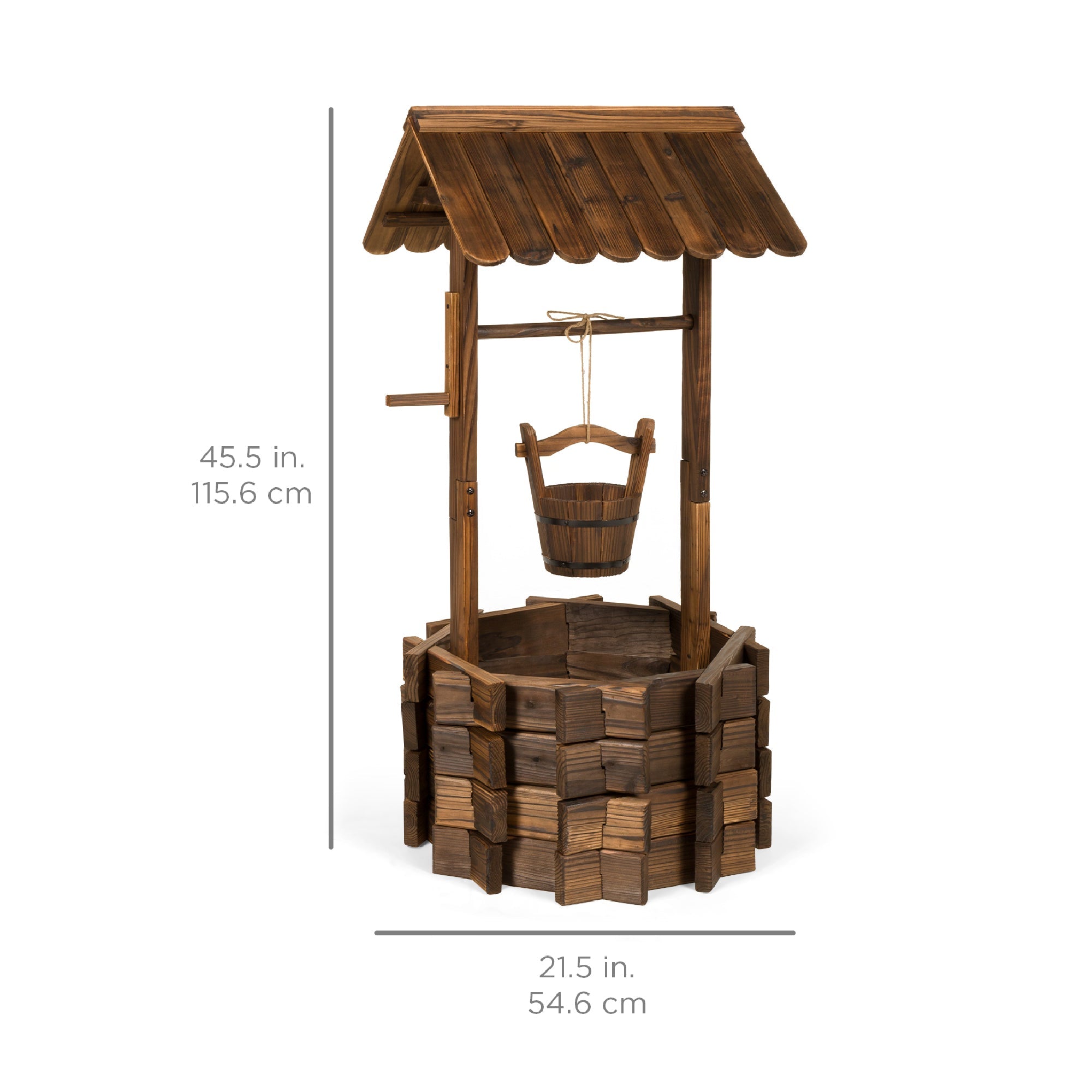21.5\" Rustic Wooden Wishing Well Planter Yard Decoration with Hanging Bucket for simple setup and everyday use