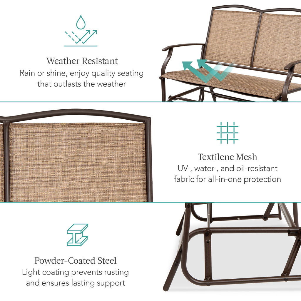2-Person Patio Loveseat Swing Glider Bench Rocker with Armrests designed for patio and backyard use