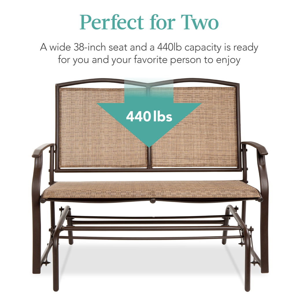 2-Person Patio Loveseat Swing Glider Bench Rocker with Armrests designed for patio and backyard use