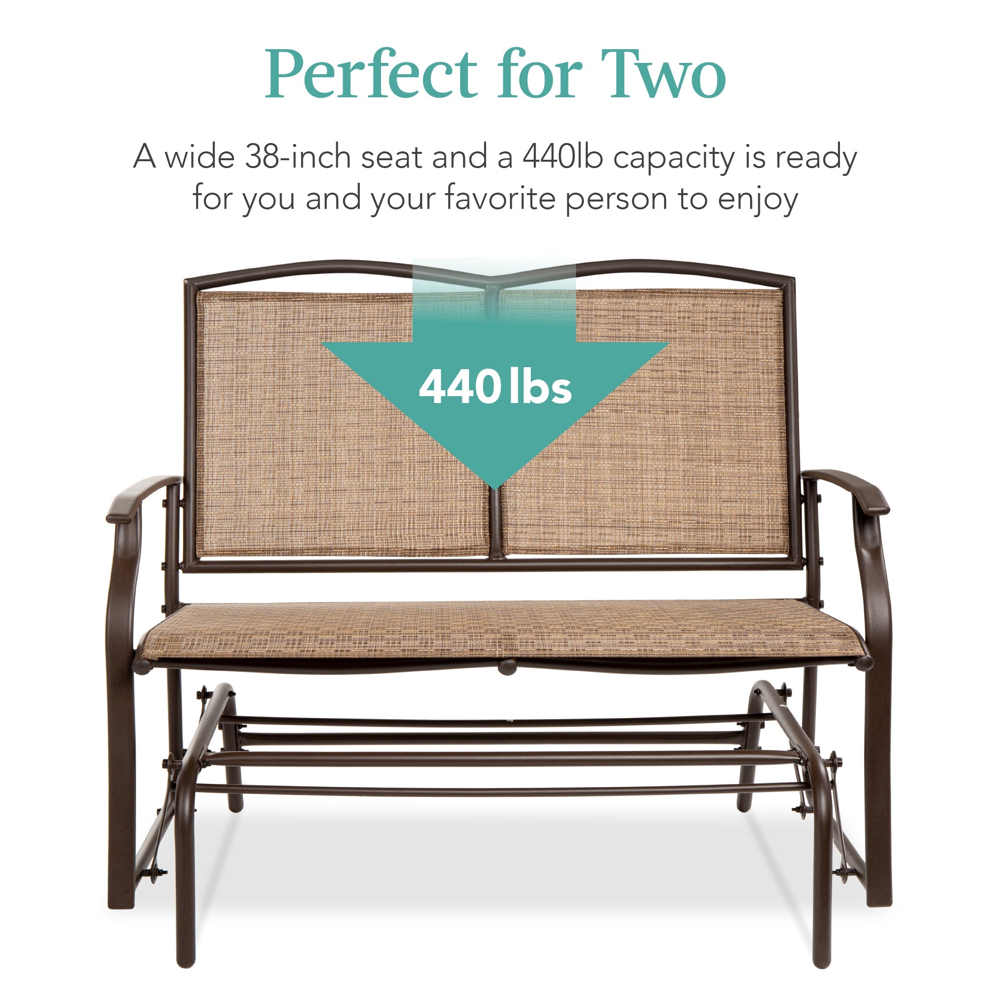 2-Person Patio Loveseat Swing Glider Bench Rocker with Armrests designed for patio and backyard use
