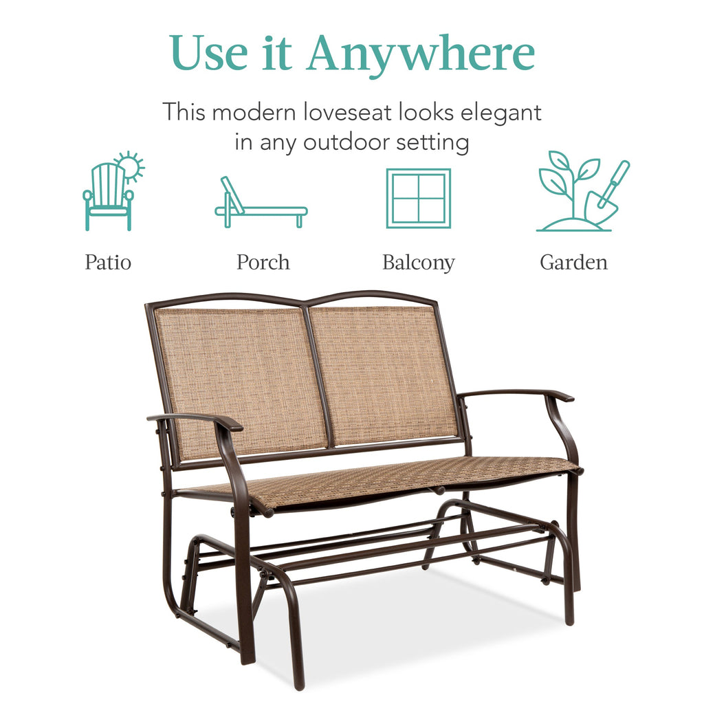 2-Person Patio Loveseat Swing Glider Bench Rocker with Armrests designed for patio and backyard use
