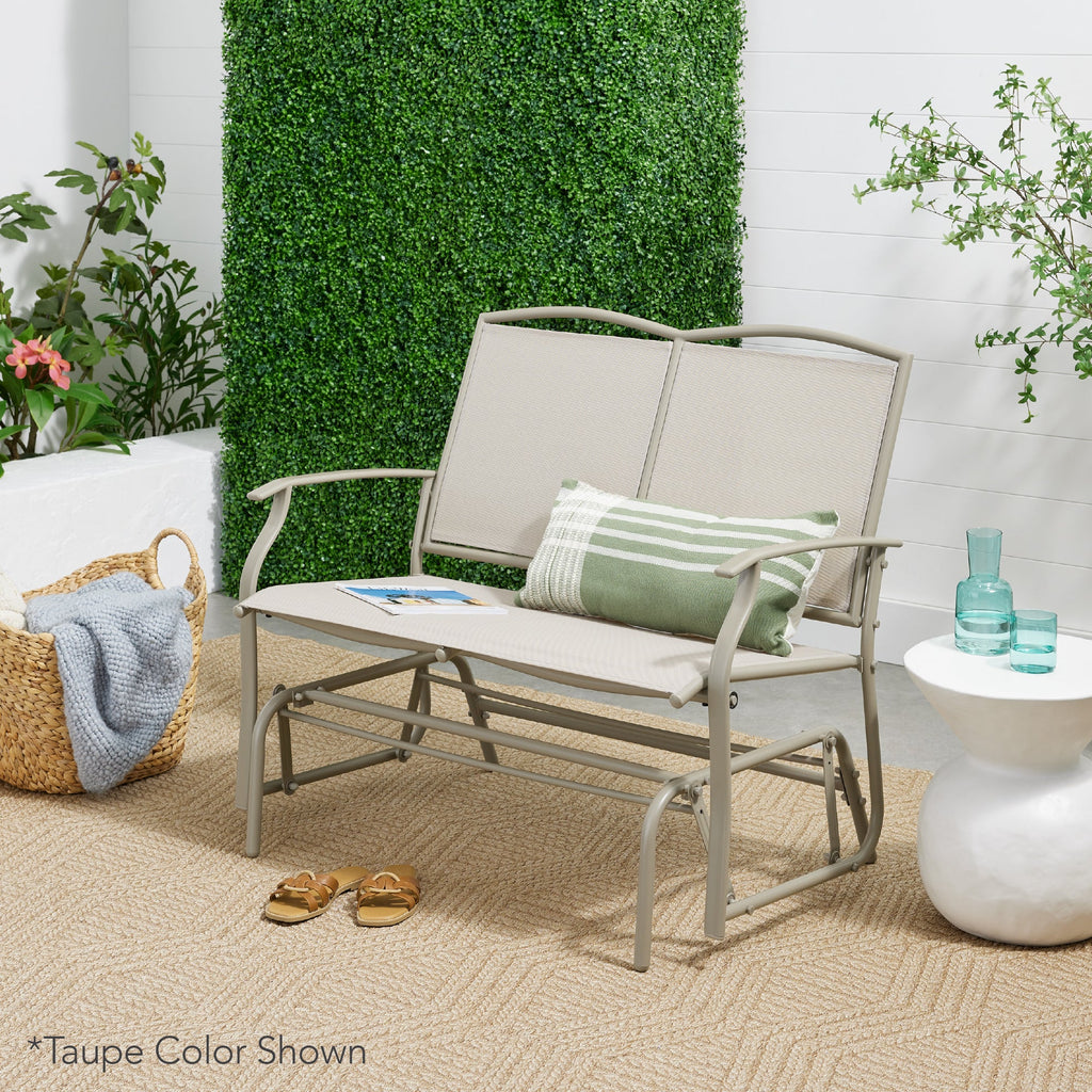 2-Person Patio Loveseat Swing Glider Bench Rocker with Armrests designed for patio and backyard use