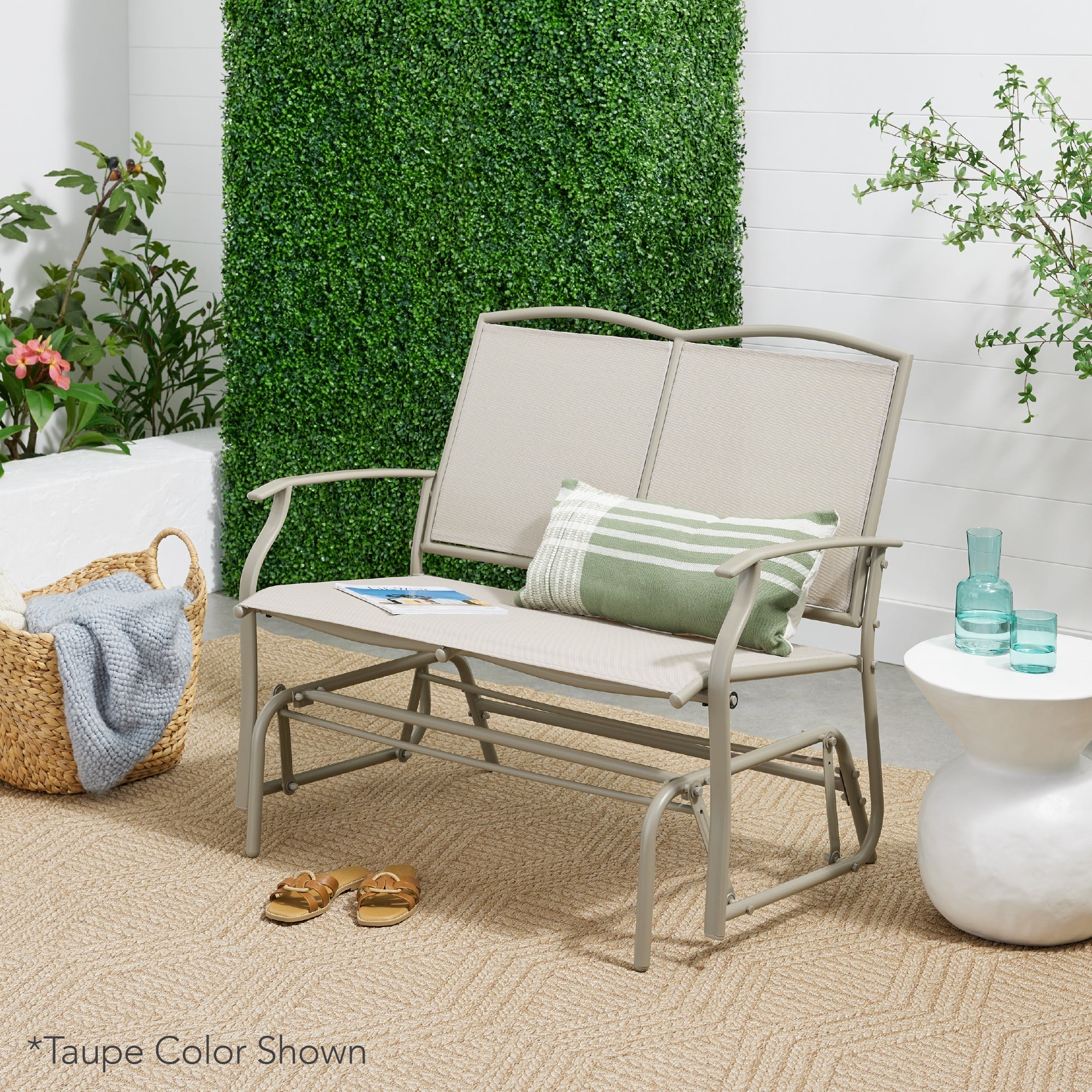 2-Person Patio Loveseat Swing Glider Bench Rocker with Armrests designed for patio and backyard use