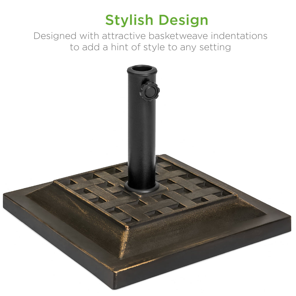 26lb Steel Square Patio Umbrella Base Stand Basketweave Pattern with practical outdoor-ready details