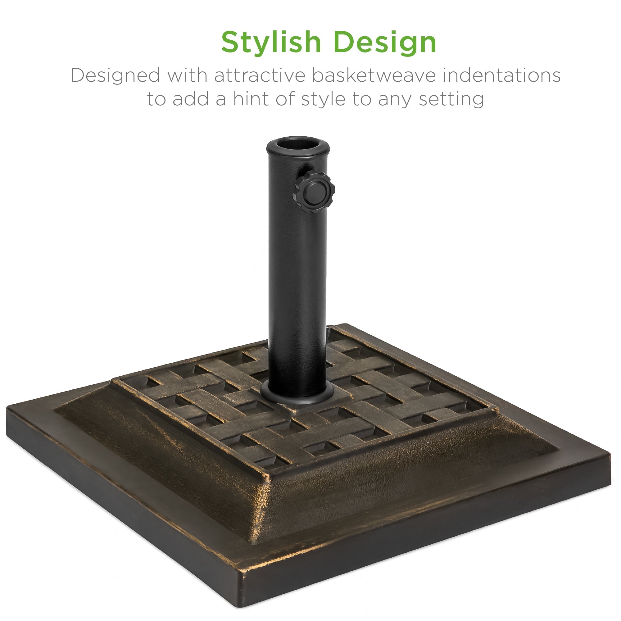 26lb Steel Square Patio Umbrella Base Stand Basketweave Pattern with practical outdoor-ready details