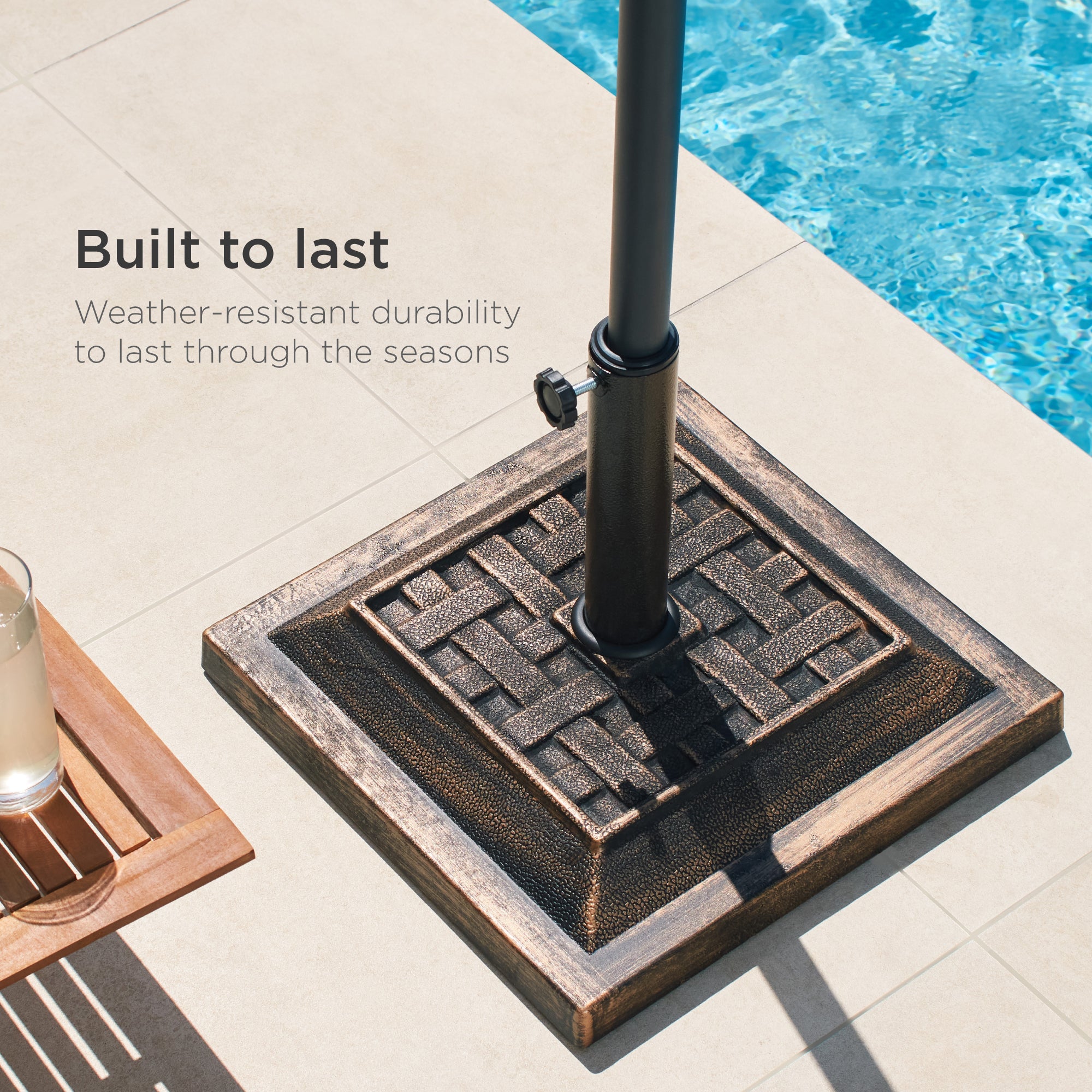 26lb Steel Square Patio Umbrella Base Stand Basketweave Pattern with practical outdoor-ready details