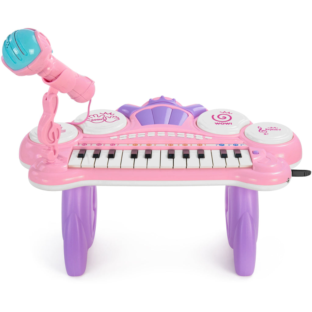 24-Key Kids Musical Electronic Keyboard with Drums Microphone MP3 - Pink for active play and family fun
