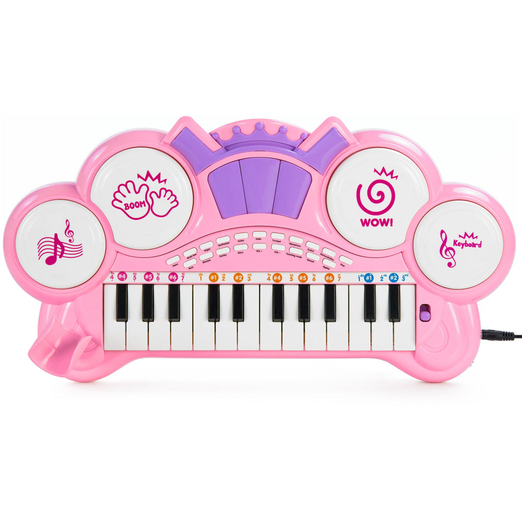 24-Key Kids Musical Electronic Keyboard with Drums Microphone MP3 - Pink for active play and family fun
