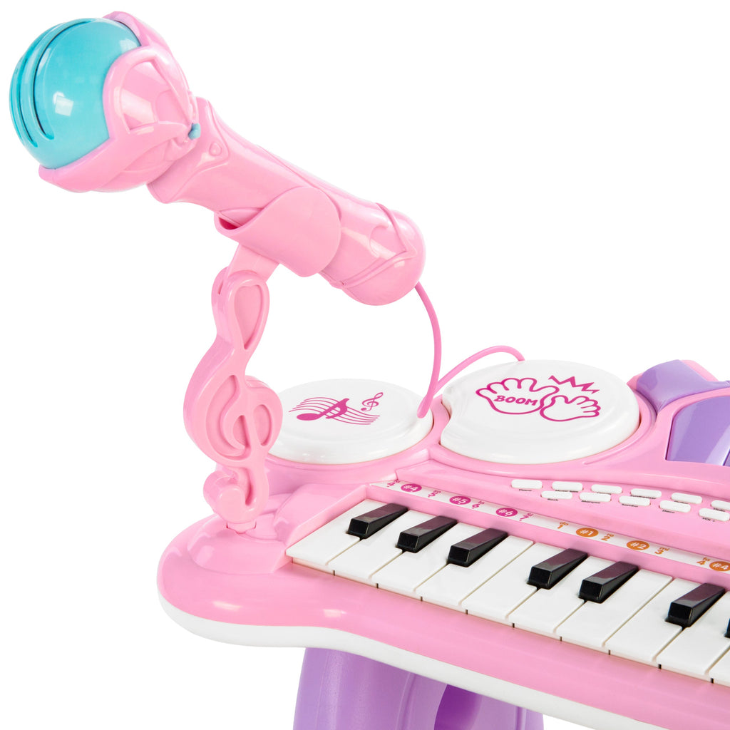 24-Key Kids Musical Electronic Keyboard with Drums Microphone MP3 - Pink for active play and family fun