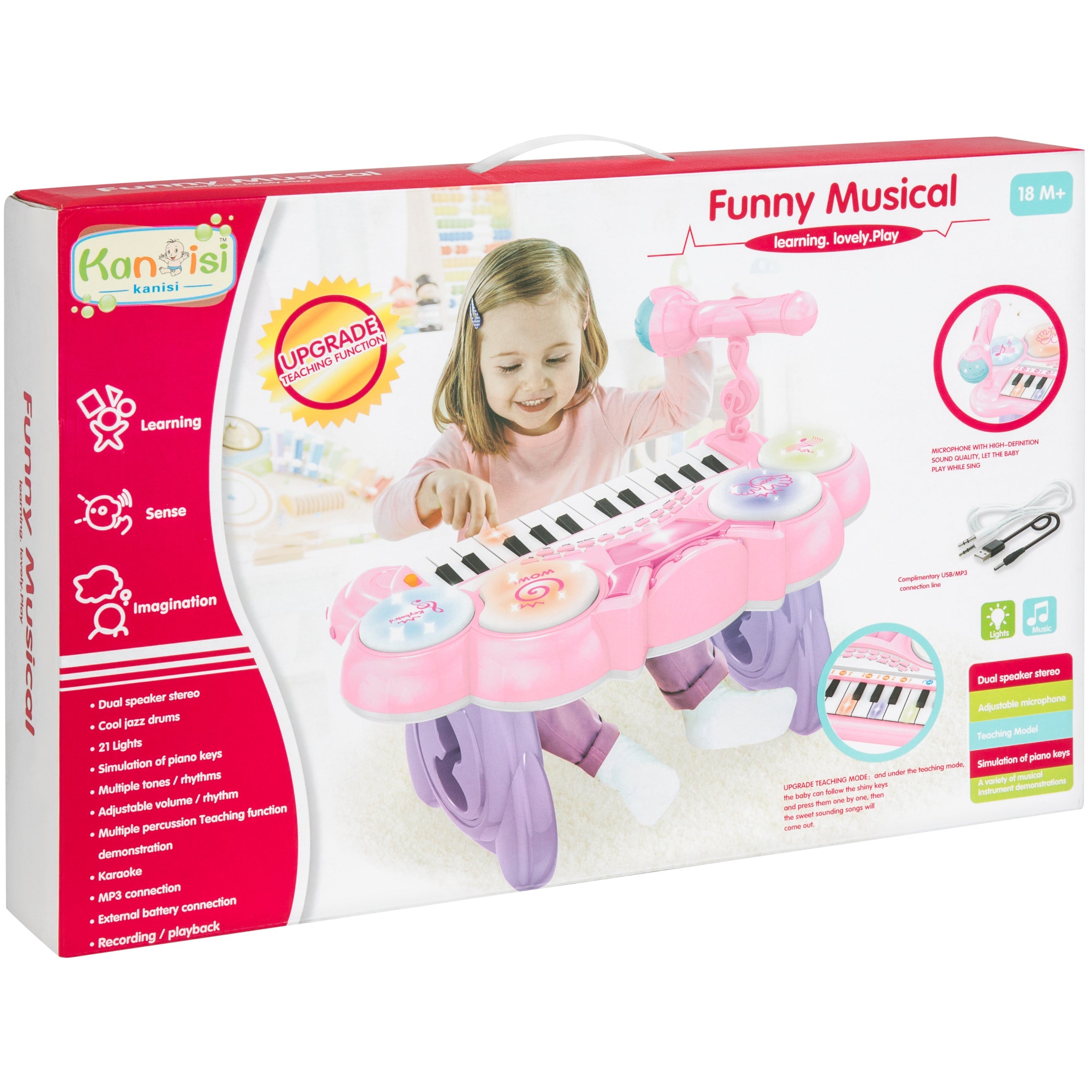 24-Key Kids Musical Electronic Keyboard with Drums Microphone MP3 - Pink for active play and family fun