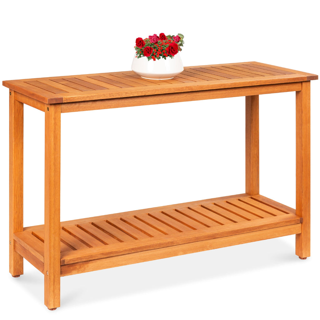 2-Shelf Wooden Console Table Storage Organizer with Natural Finish - 48in with practical style for home spaces