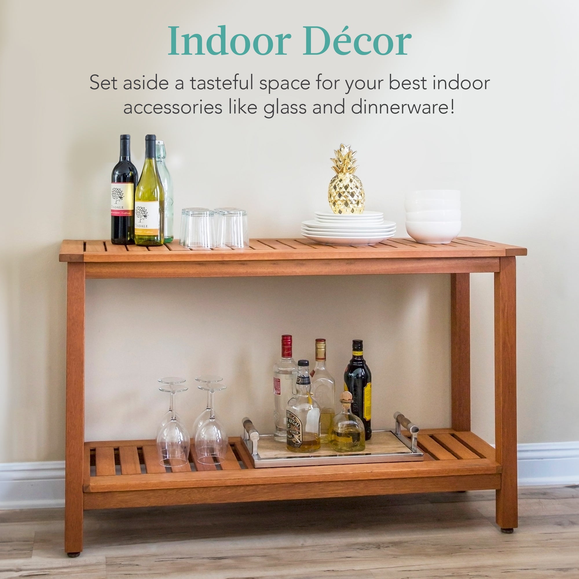 2-Shelf Wooden Console Table Storage Organizer with Natural Finish - 48in with practical style for home spaces
