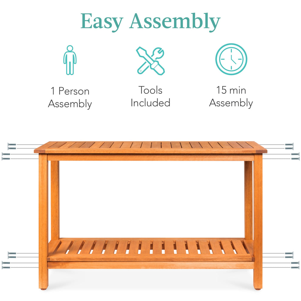 2-Shelf Wooden Console Table Storage Organizer with Natural Finish - 48in with practical style for home spaces
